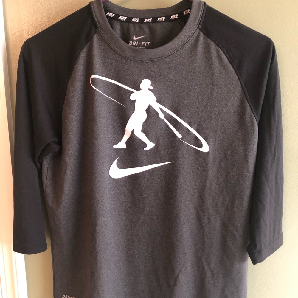 Nike Dri Fit Grey/Black 3/4 Baseball Style Top YL